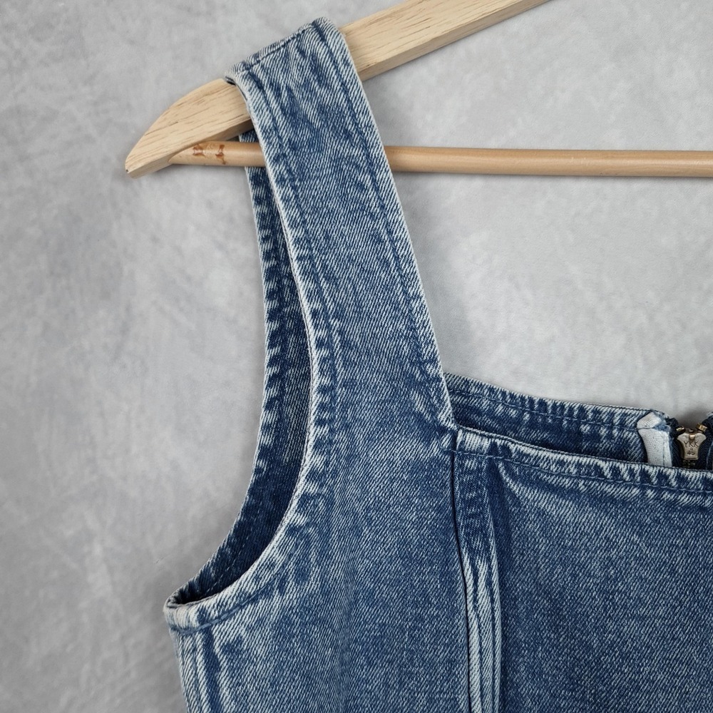 Abercrombie & Fitch Dress Womens XS Blue Denim Colomn Bodycon Midi Square Neck - Picture 4 of 16